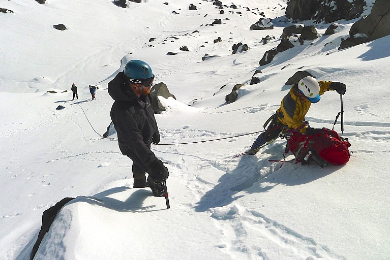 Nikki prepares to belay from her stance