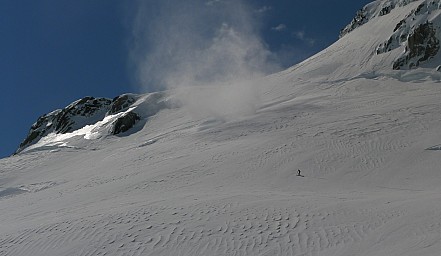 Initial ski runs off West Hoe pass