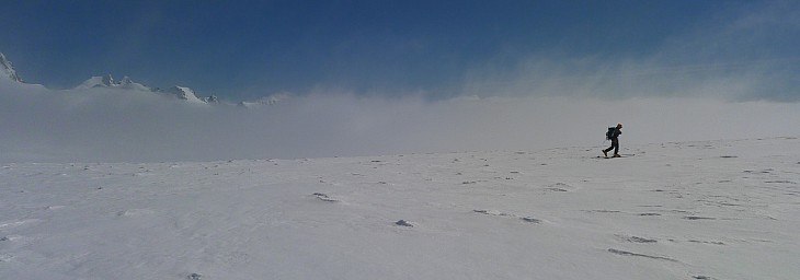 west coast clag sets in and we have to navigate 5km back to Pioneer Hut by GPS