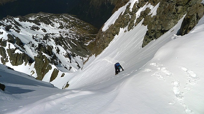 Patrick climbing the easier ground after joining the Hopeless Creek route