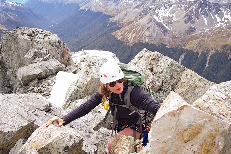 Jade getting used to NZ ridge climbing 