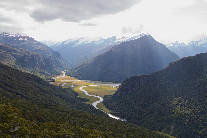 View of Williamson Flat and the Joe River entering the Arawhata