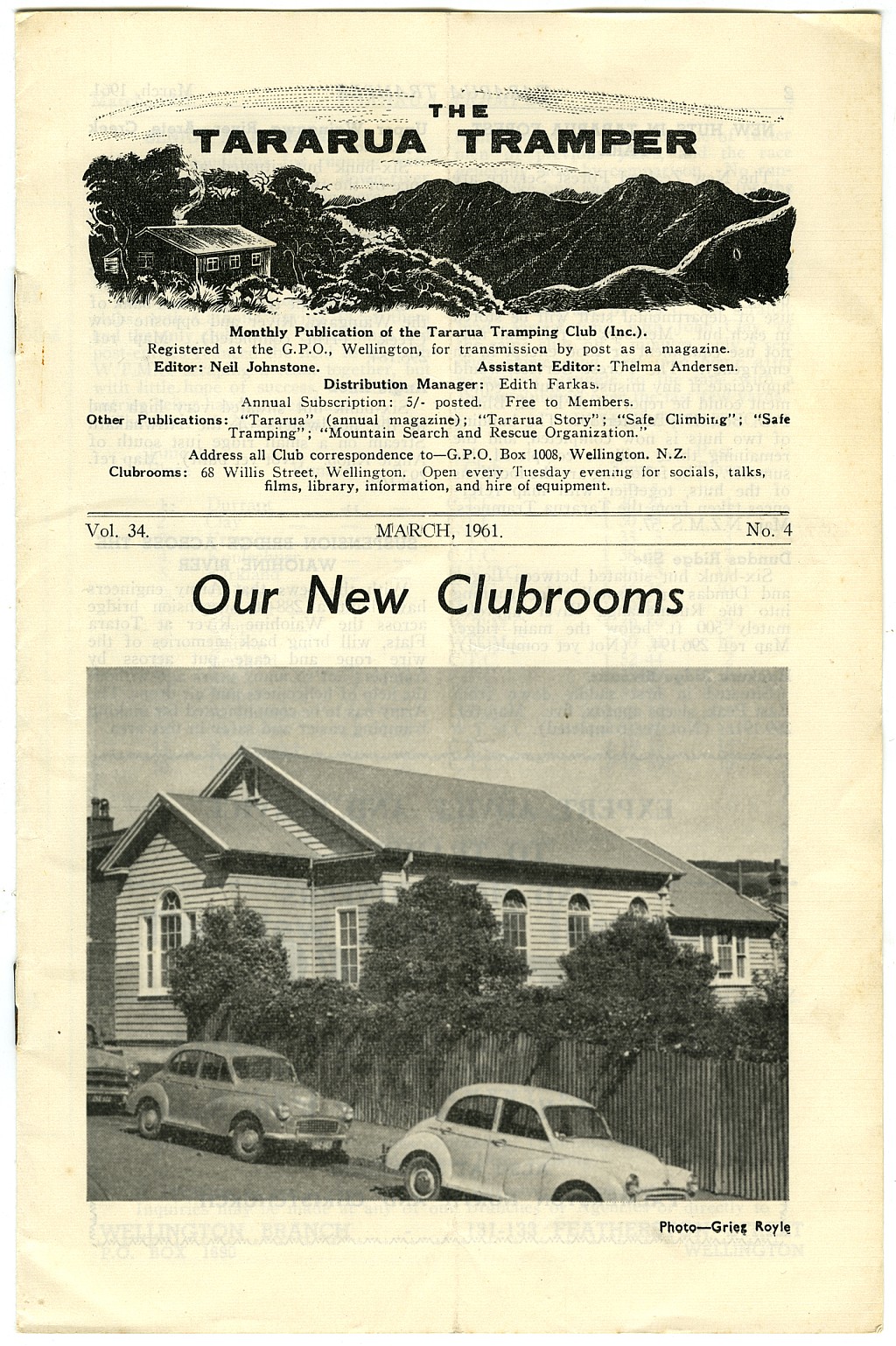 click on the photo to download the original image

1961-03 ttc543 Tararua Tramper New Clubrooms front cover