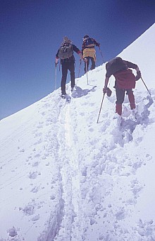 click on the photo and click again on the photo to download the original image

1976 8. TTC skiers near Marcel Col, Fox Glacier neve Photo Ian Baine copy