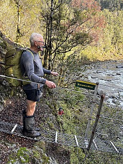 About to cross the Karamea River
Photo:&nbsp;Janette
Original size:&nbsp;4,284 x 5,712; 9,160 kB
Filename:&nbsp;'IMG_7903 Janette - Chris Munn about to cross the Karamea River'