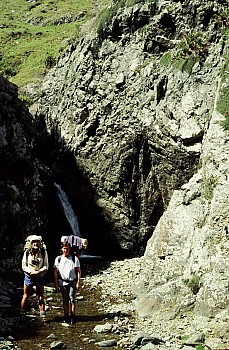 Margaret Mitcalfe and the author at waterfall in 'Breakneck Creek', photograph by Barbara Mitcalfe