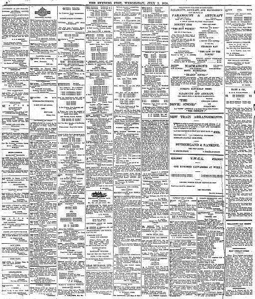 Page 2 Advertisements Column 3 (Evening Post, 02 July 1919)