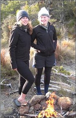 Anita Radcliffe and Rachel Innes toasting their tootsies at Dew Lakes. Photo: Pedro R. 
