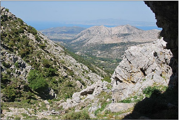 View from Zeus’ cave showing ascent and island of Paros in distance. Photo: PETER SMITH 